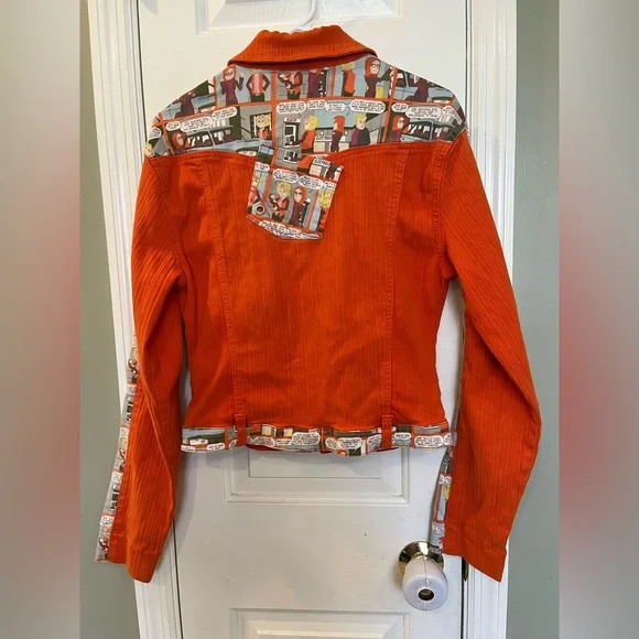 Vintage Johnny Girl 100% cotton Orange Jacket with Graphic Panels (Read) bin7 - Picture 7 of 8
